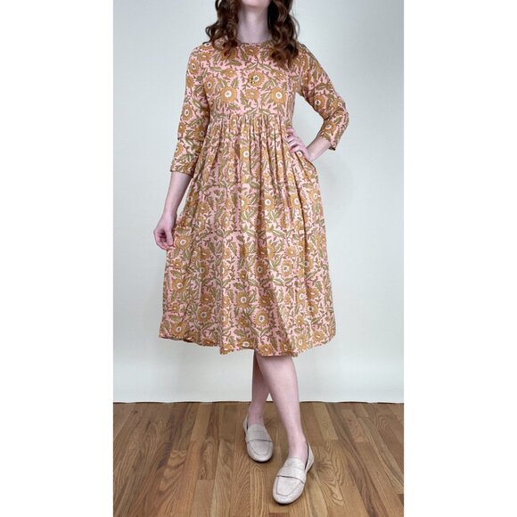 Vintage Handmade Floral Pleated Midi Dress Romantic Cottagecore Peasant Regency - Picture 1 of 7